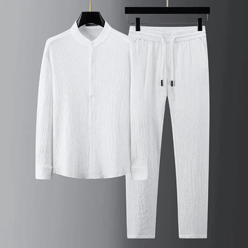 Men's Textured Button-Front Shirt - Drawstring Trousers Set