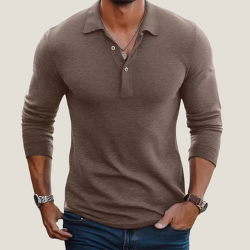 Men's Long Sleeve Polo - Button Placket - Lapel Collar