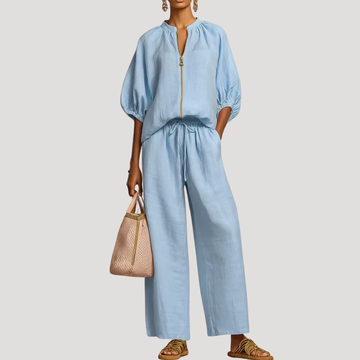 Women's Linen Two-Piece Set Wide Leg Relaxed Fit