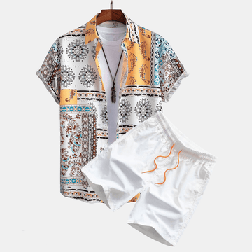 Men's Two-Piece Set Patchwork Print Short Sleeve