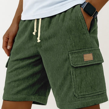 Men's Corduroy Cargo Shorts - Drawstring Elasticated Waist