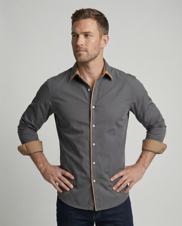 Men's Slim Fit Long Sleeve Button-Down Shirt - Contrast Lining, Trim, and Cuffs
