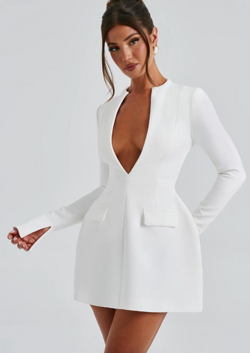 Women's Deep V Plunge Long Sleeve Blazer Mini Dress