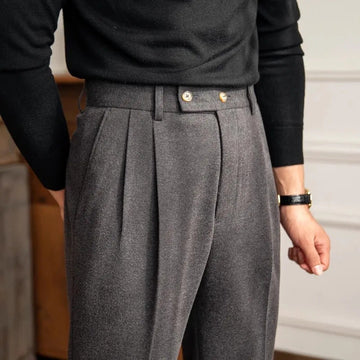 High Waisted Pleated Men's Formal Straight Fit Trousers
