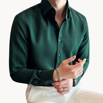 Men’s Slim Fit Long Sleeve Button-Down Shirt with Textured Finish