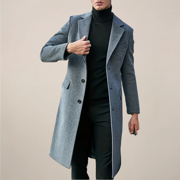 Men’s Long Overcoat – Classic Lapel Design with Tailored Fit for Autumn & Winter
