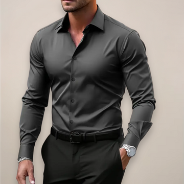 Men’s Long-Sleeve Shirt – Classic Notched Collar, Versatile Smart Style