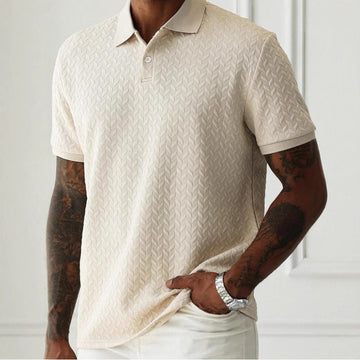 Men's Polo Shirt - Short Sleeve Textured Chevron Knit Button Placket