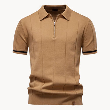 Men’s Short Sleeve Knit Polo Shirt with Quarter Zip and Ribbed Hem