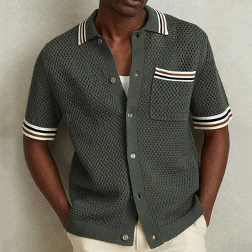 Men's Textured Knit Polo Shirt Short Sleeve