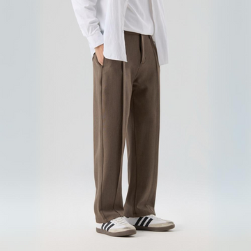 Men’s Wide Leg Trousers with Front Pleats and Straight Hem