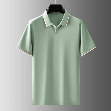 Men's Short-Sleeve Piqué Polo Tee - Spread Collar Open Placket with Contrast Stripe Tipping - Tipped Cuffs Smart Casual Style