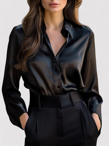 Women's Elegant Satin Long Sleeve Blouse