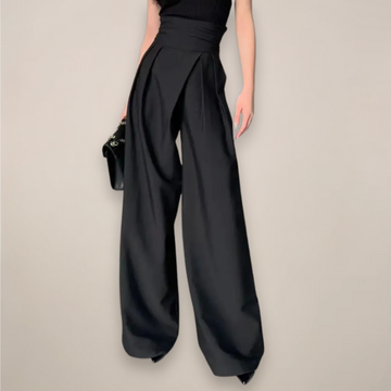 Women’s High-Waisted Wide Leg Trousers – Elegant Black Tailored Fit