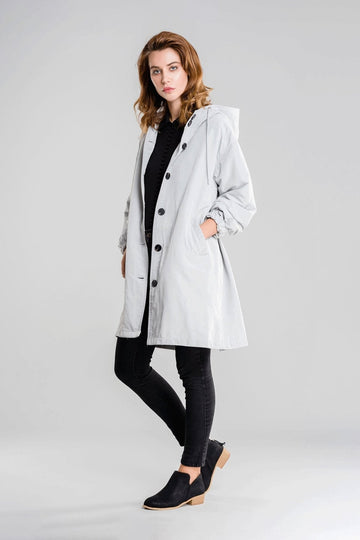 Women’s Lightweight Hooded Coat – Casual Longline Button-Up Jacket