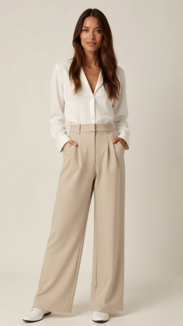 Women’s Wide-Leg Trousers – High Waisted, Pleated Front
