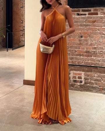 Women's Maxi Dress Halter Neck Pleated