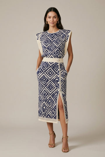 Women's Tailored Two Piece Set - Sleeveless Top And Midi Skirt