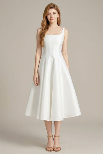 Women's Tailored Sleeveless Square Neck A-Line Midi Dress