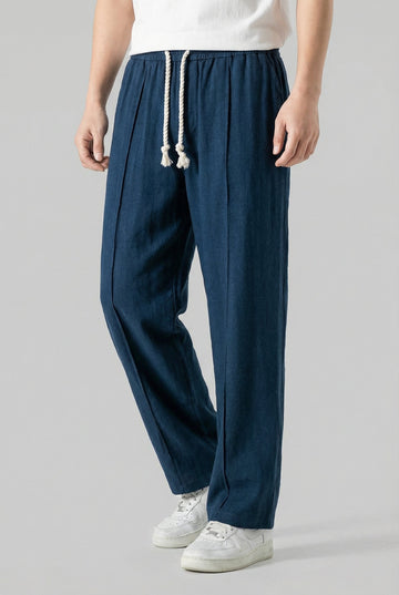 Men's Linen Drawstring Elastic Waist Regular Fit Trousers