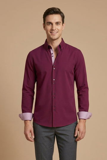 Men's Long-Sleeve Dress Shirt - Double Collar Contrast Lining Detail