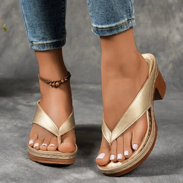 Women's Orthopedic Toe-Post Platform Sandals - Block Heels